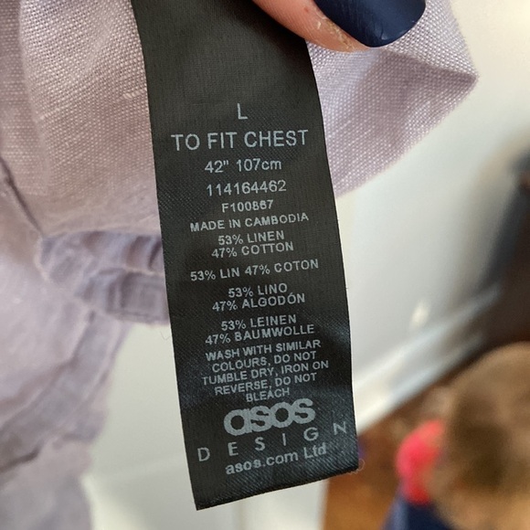 ASOS linen/cotton blend light purple button down shirt - Picture 3 of 4